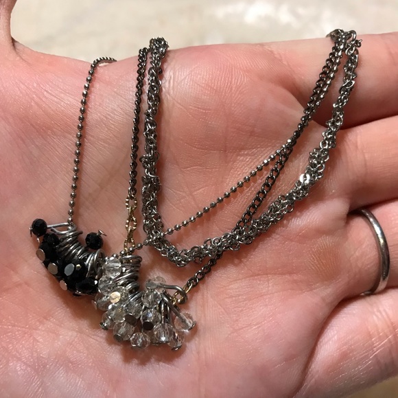 FREE Maurices Silver Beaded Necklace Clear Black Bead EUC Multi Layered Everyday - Picture 1 of 4